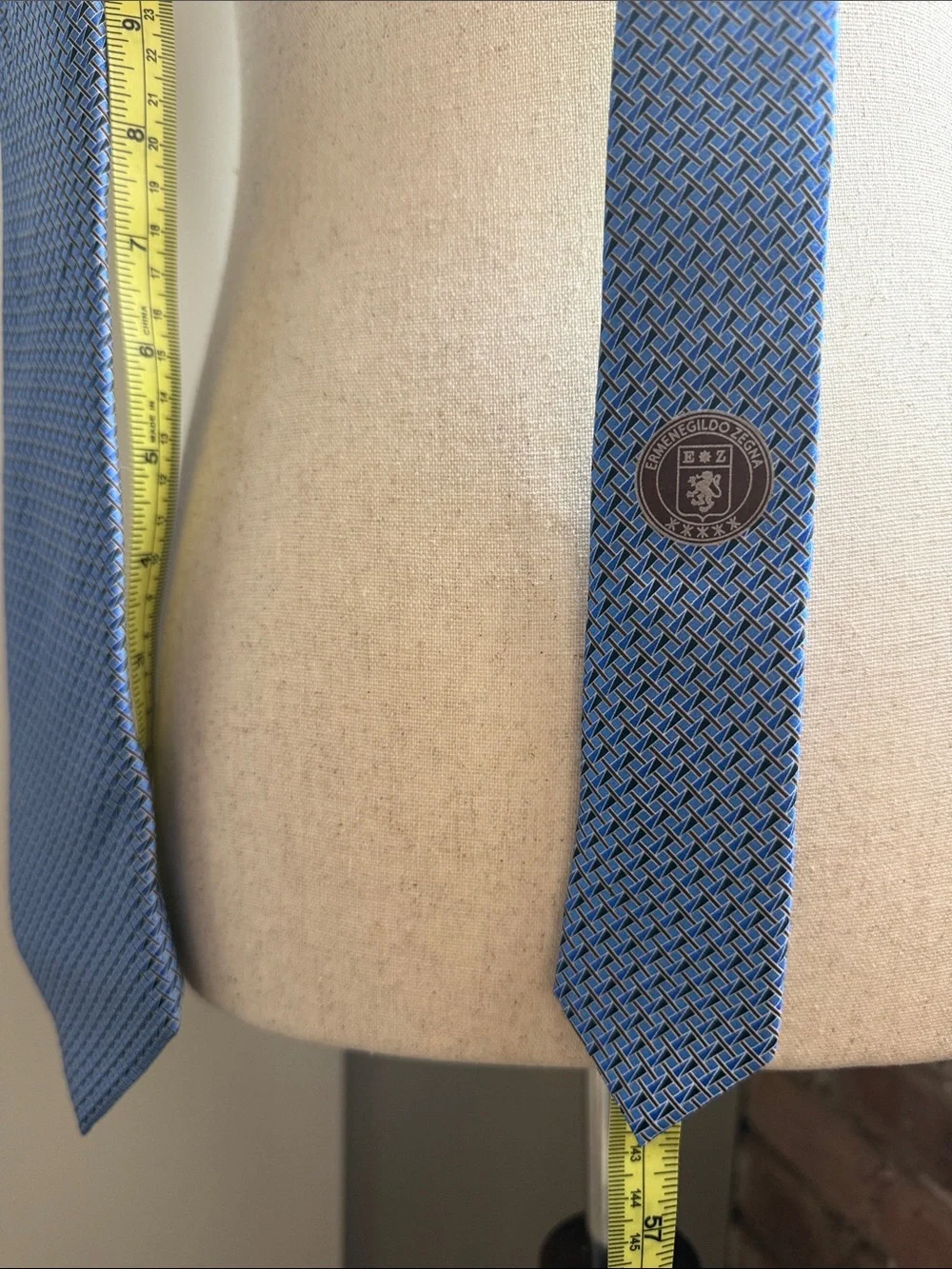 Ermenegildo Zegna Blue Textured Tie with Yellow Contrast Edge